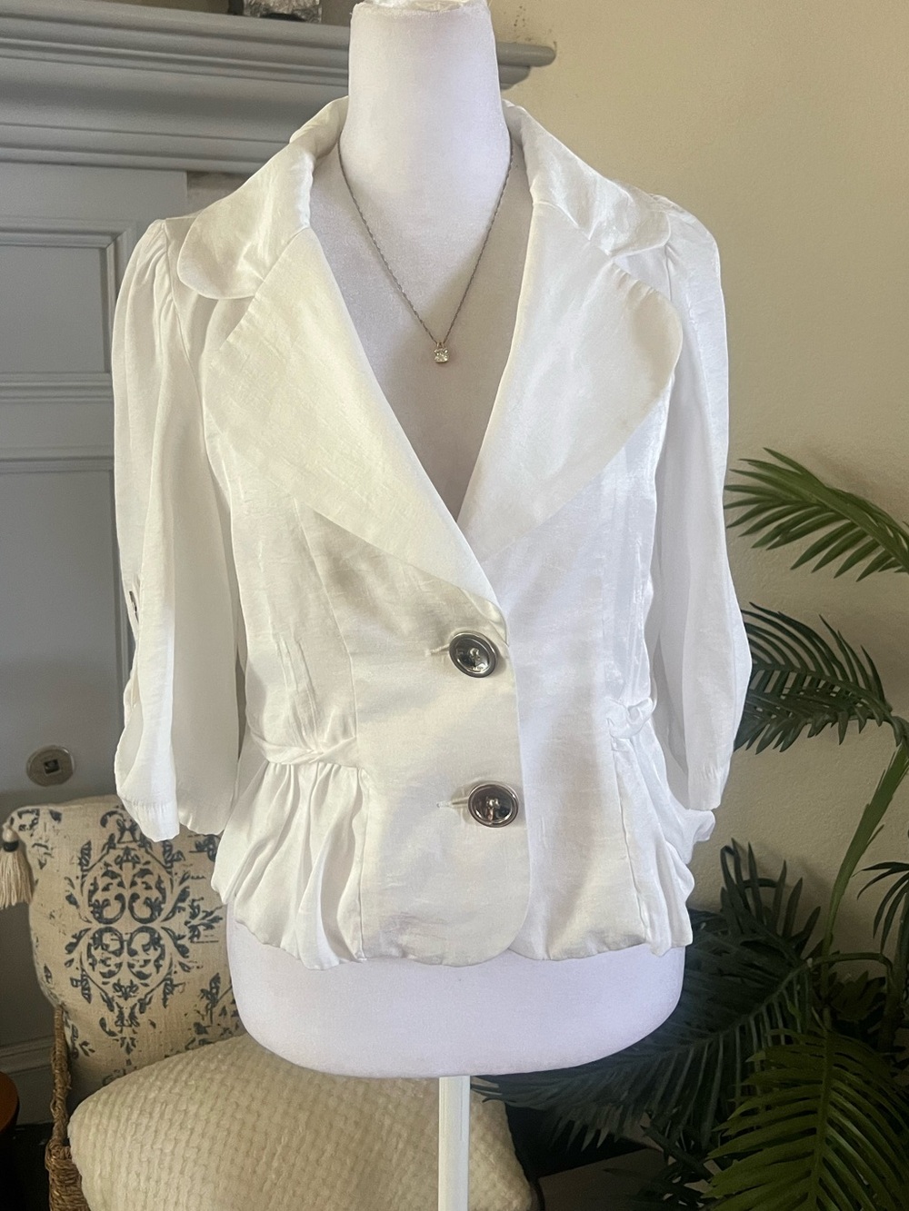 Women's White Tailored Button Front Jacket